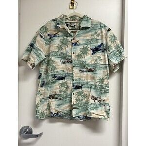 Aloha Republic Hawaiian Shirt L WWII Warplanes Aircraft Made in Hawaii